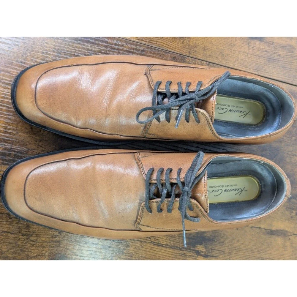 Kenneth Cole NY 72416 Men’s Tan Leather Apron Toe Derby Dress Shoes Size 9